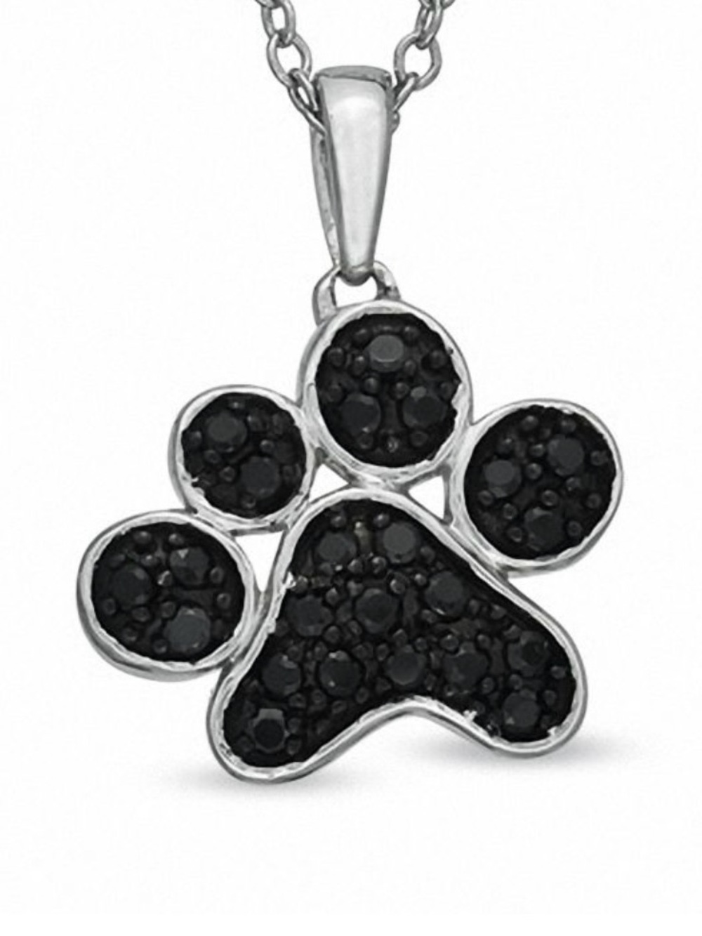 0.25ct Black Diamond Dog Paw Pendant Necklace 925 Sterling Silver Chain 16”